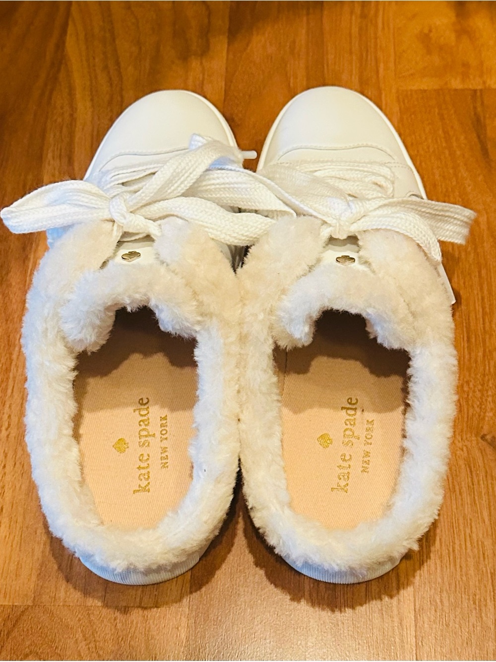 Kate Spade New York Faux Fur Lace Up Sneakers Ivory Size 7B - Picture 5 of 9
